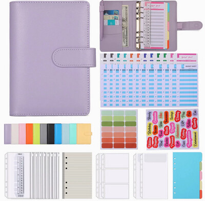 Deluxe A6 Binder Notebook with Zipper Bag Loose-leaf Line Paper Leather Cover Money Budget Organizer