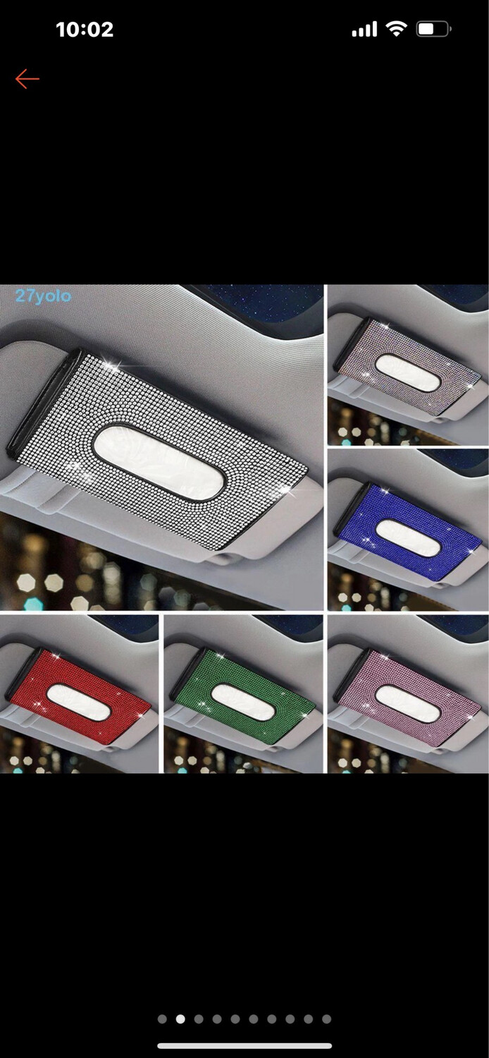 YOLO Sun Visor Tissue Box Glitter Pink Black Storage Case Clips Interior Rhinestone PU Leather Bling Decoration Car Tissue Holder