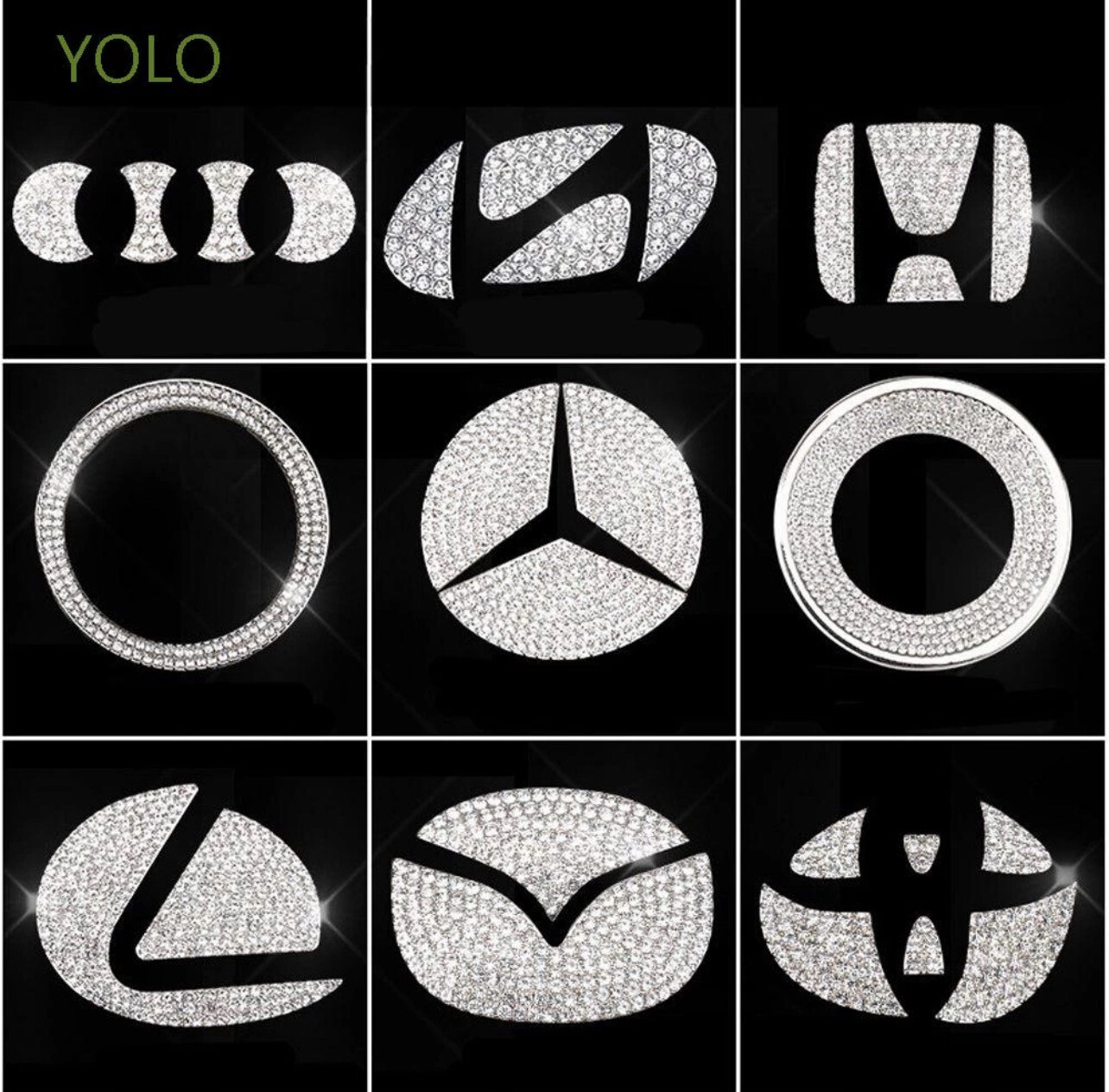YOLO Car Accessories Car Steering Wheel Sticker for Mazda Car Stickers Car Diamond Sticker 3D Stickers Toyota Rhinestones Mercedes BMW Auto Decoration Auto Decor Decal 3pcs