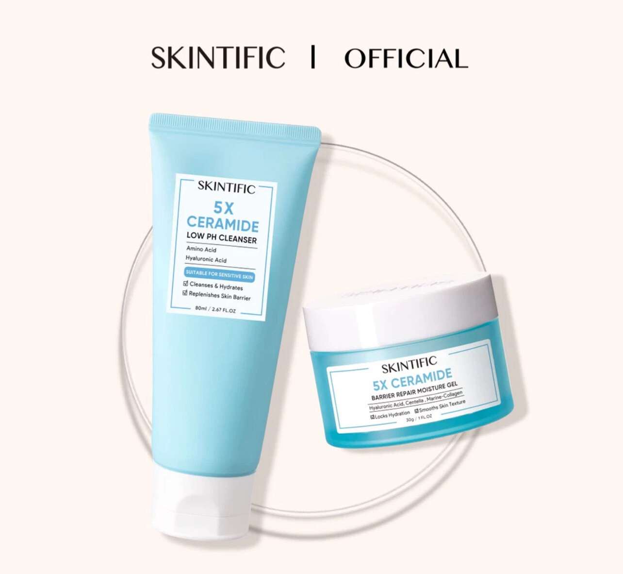 ￼SKINTIFIC 2pcs Set | 5X Ceramide Low pH Cleanser 80g Facial Wash 5x Ceramide Barrier Repair Moisture Gel 1set