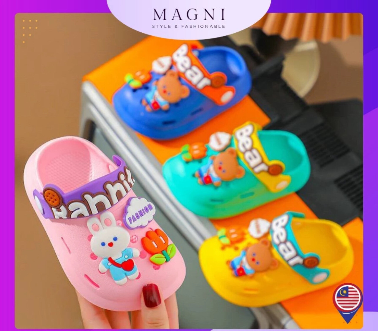 ￼READY STOCK New Baby Girl Slippers Kids Cute Cartoon Rabbit Bear Beach Sandal Unisex Boys Girls  Home Children Slippers 2pair (2kiri/2kanan)