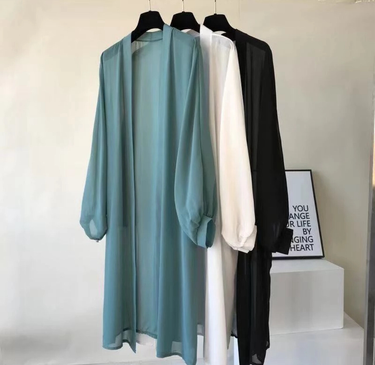 ￼Hijab Women Long Sleeve Chiffon Loose Beach Kimono Long Cardigan Ready Stock New