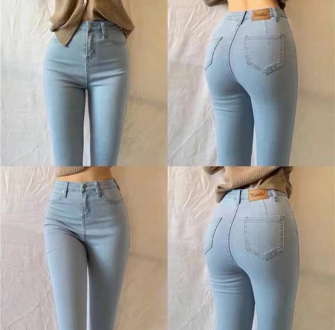 ￼Korean Style Women Ladies Summer Slim Elastic High Waist Skinny Denim Jeans Long Pants Celana Wanita