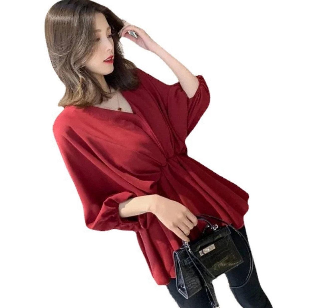 ￼korean style women ladies chiffon batwing sleeve shirt blouse baju baju wanita lengan panjang