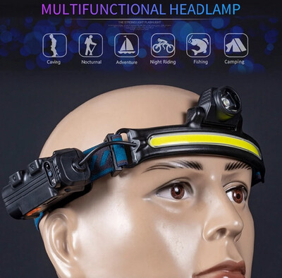 Headlamp Head Torch Type-C USB Rechargeable COB LED Motion Sensor Head Light