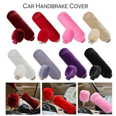 PAODERIMA 1 Pair of Car Plush Handbrake Cover, Soft Warm Plush Handbrake Cover Set, Winter Solid Color Replaceable Comfortable Handbrake Grip Covers Hand Brake 3set