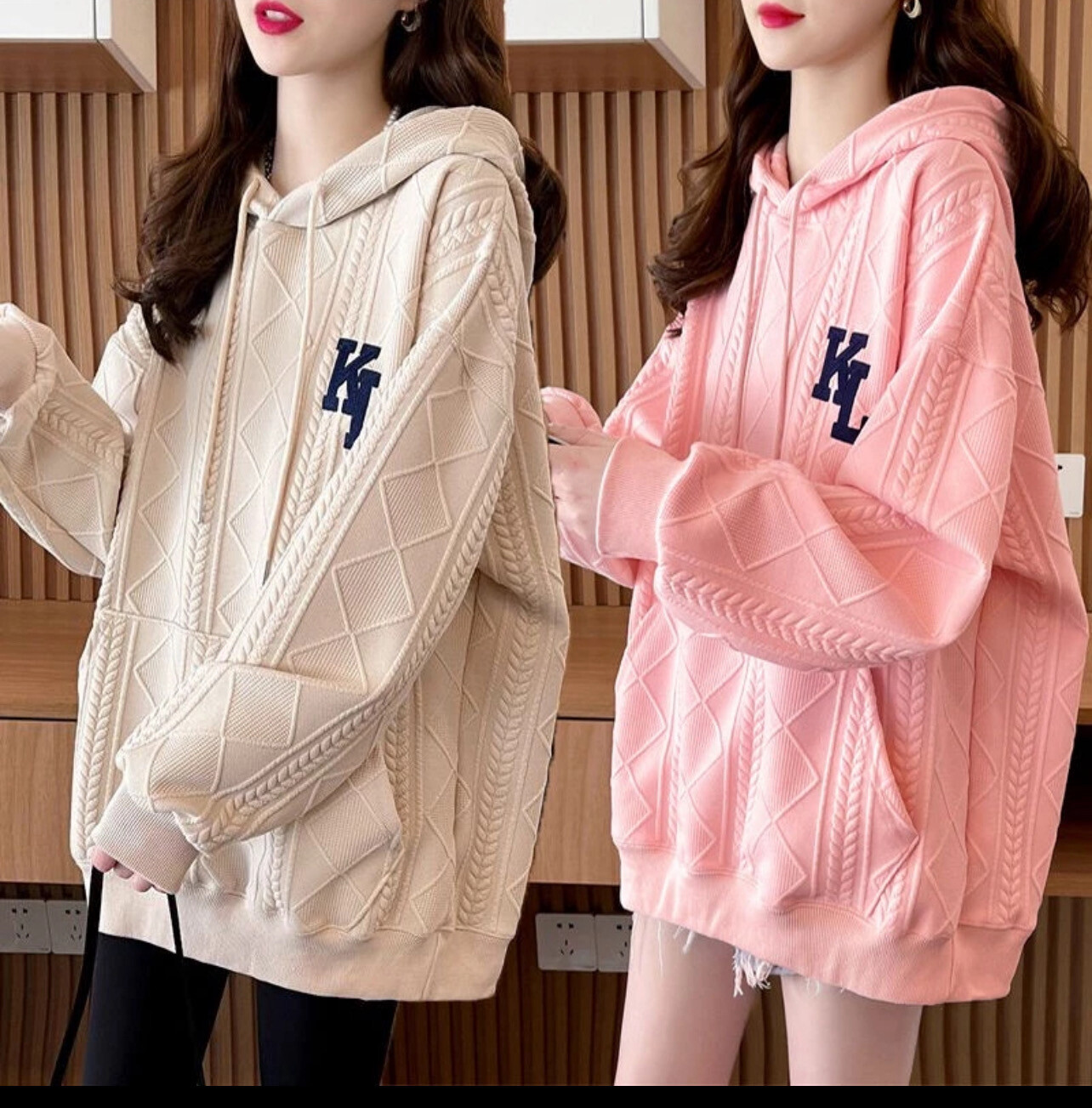 ￼Thin Waffle Hoodie Sweatshirt Women Plus Size Korean Style Sweatshirt
