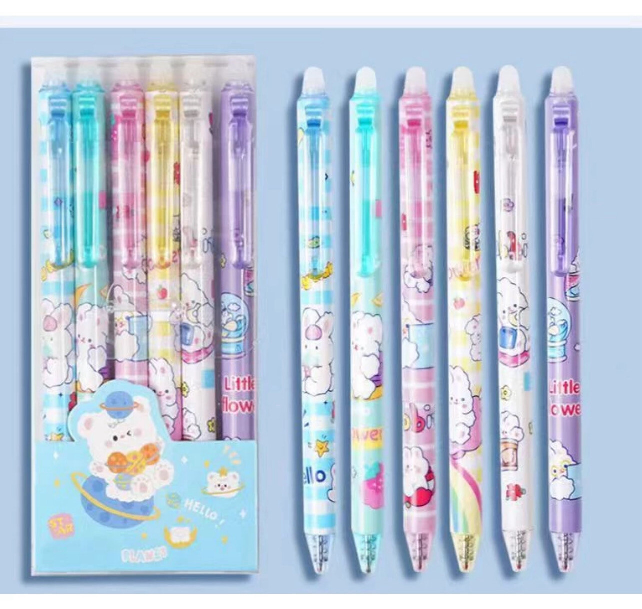 ￼Box Boxed Spring Pen Press Erasable 0.5mm Bullet Crystal Blue Friction Easy-To-Rub Carbon Black Primary School Students 3set