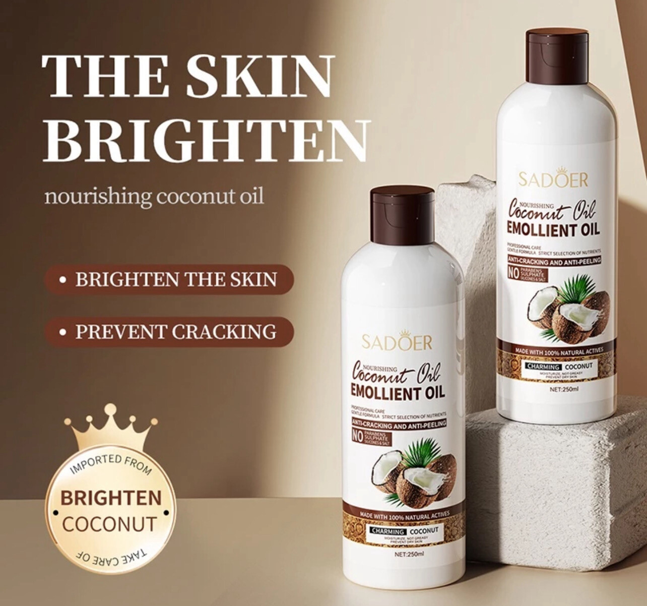 ￼ROREC SADOER Nourishing Coconut Oil Emollient Oil Moisturizing Anti-Chapped Hands Feet Essential Oil 250ml 2bottle