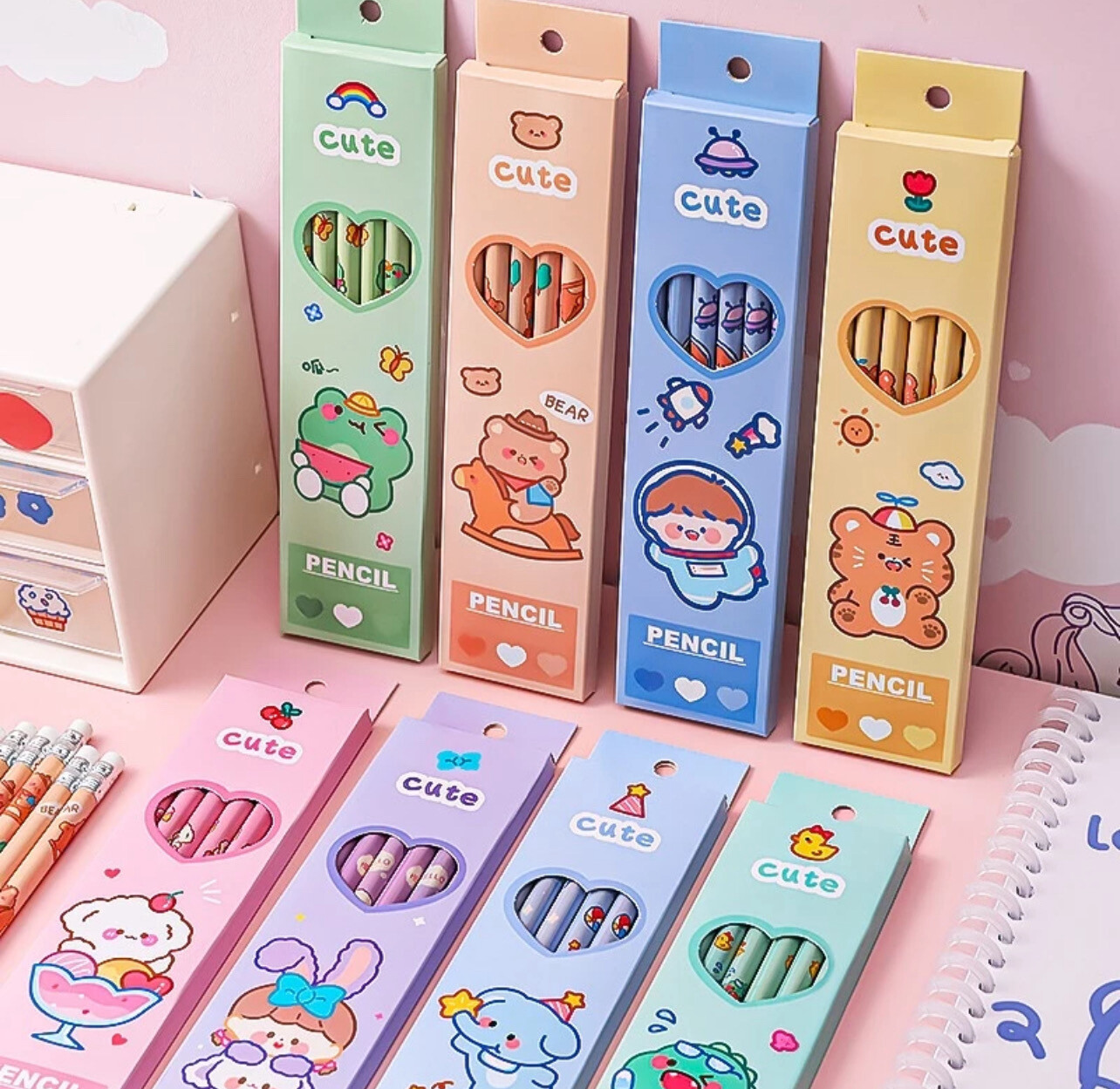 ￼Sweetheart Cute Pet Boxed Pencil Children HB Painting Sketch Pen Primary School Students Writing Exam With 6 Eraser Pencils 5Box