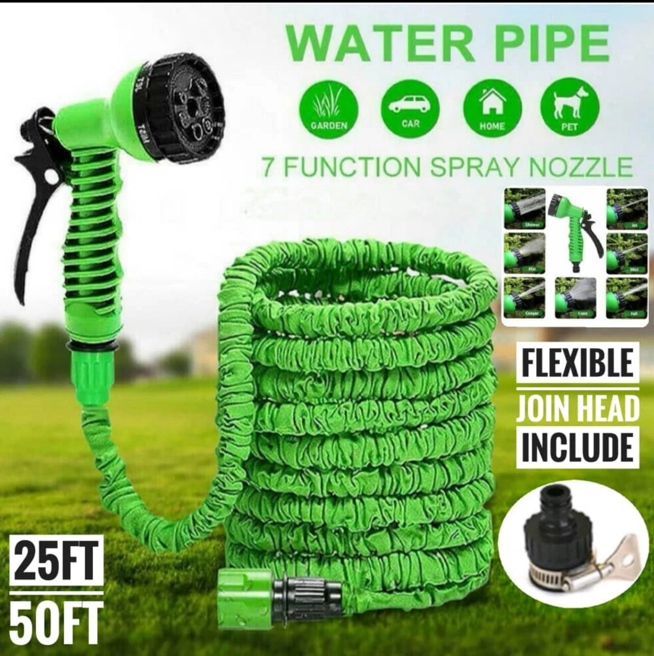 ￼Water Telescopic Paip Gun Spray Nozzle Car Wash Garden Expandable Flexible Garden Water Hose Air Paip Cuci Kereta 15m