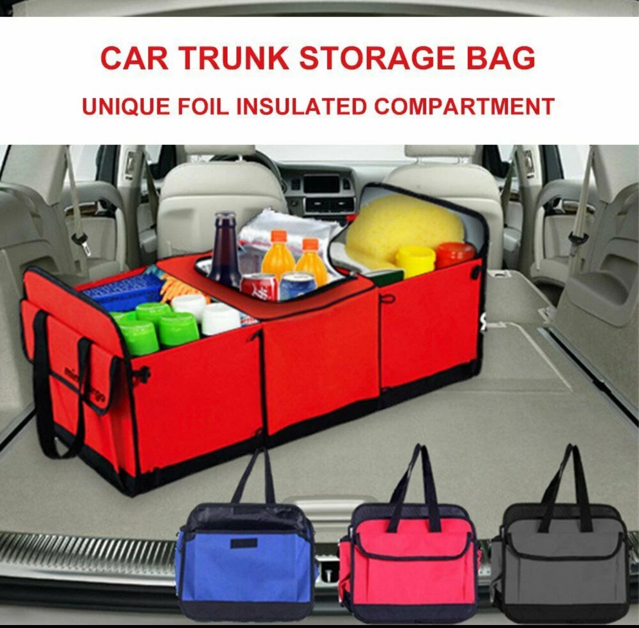 ￼Multipurpose Container Foldable Car Trunk Boot Organizer Vehicle Bonnet Fabric Storage Box Trap Kotak Bonet Kereta