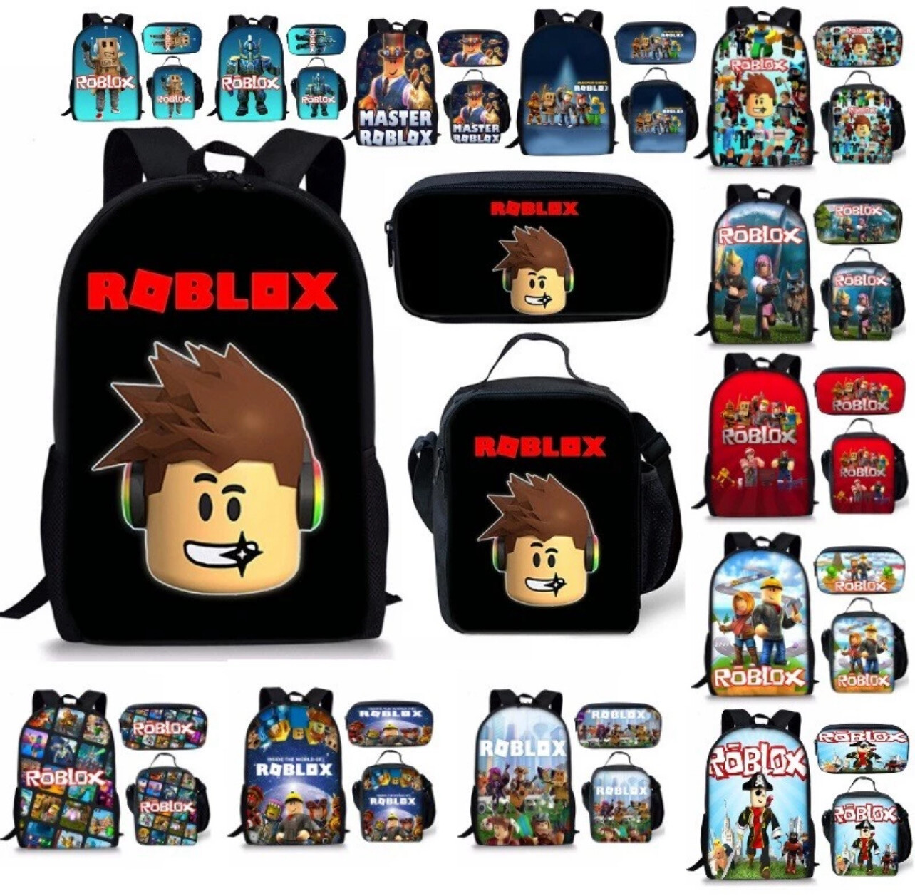【COD】 20Color Roblox Student Schoolbag,  Meal Bag, Pencil Case, robloxs Backpack Set Of Three robloxs bag for kids bag for boys school bag for school 1set