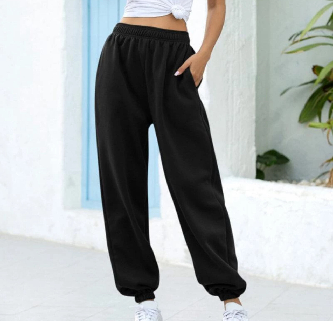 Autumn Winter Ladies Thick Loose Elastic Waist Sports Pants Pure Color Versatile Trousers [UM]
