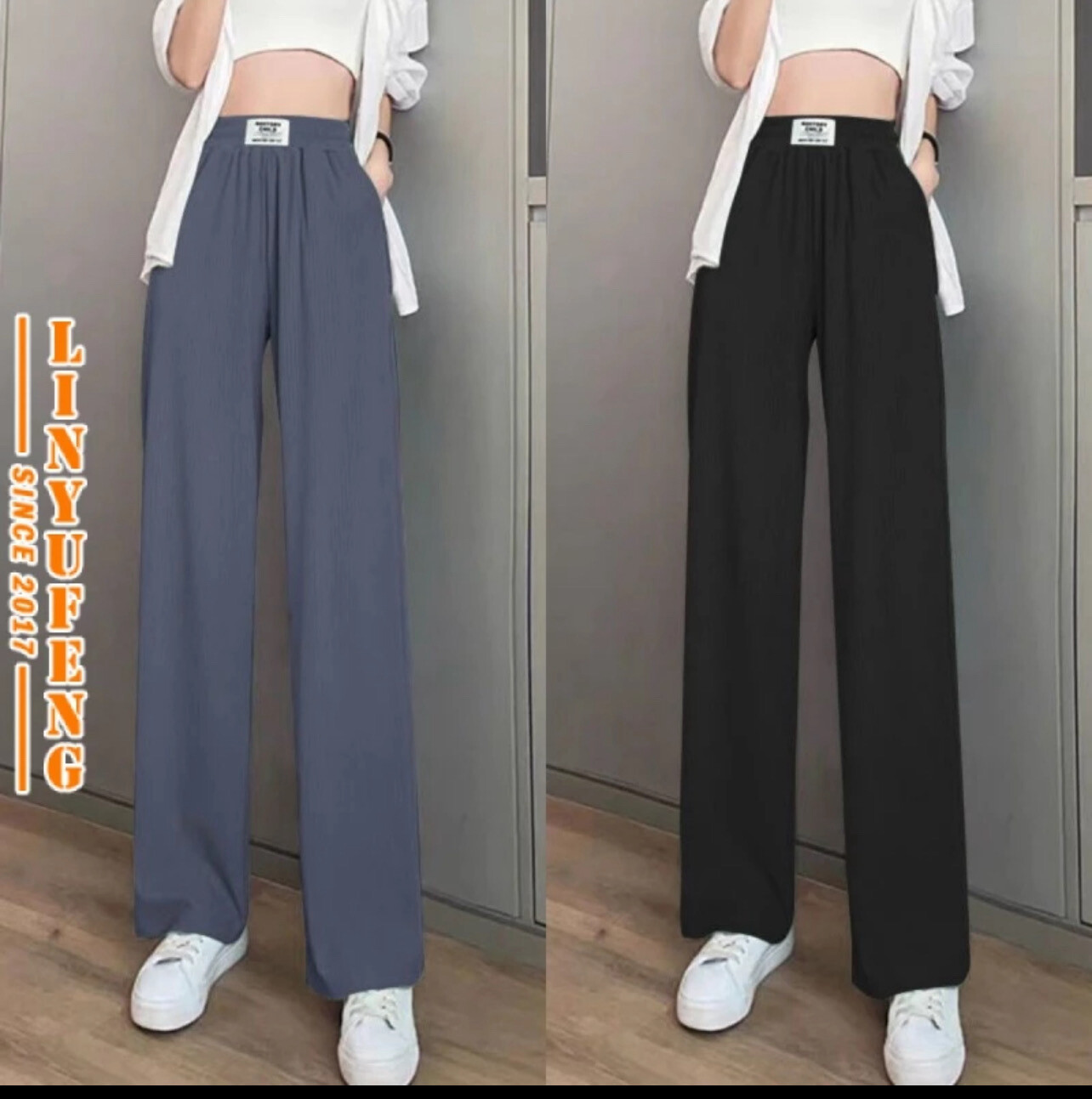 For 40-80KG Wide Leg Baggy Women Long Pants Korean Style Plus Size Straight Cut Loose Casual High Waist Ice Silk Woman Ladies Drape Trousers Celana Seluar Slack Panjang Palazo Zumba Slek Wanita Peremp