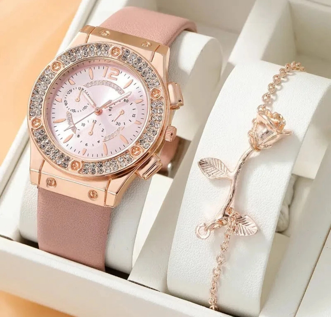 Women Watches Set Luxury Rhinestone Women&#39;s Fashion Elegant Wristwatch Quartz Watch For Girl Ladies Jam Tangan Wanita 1set