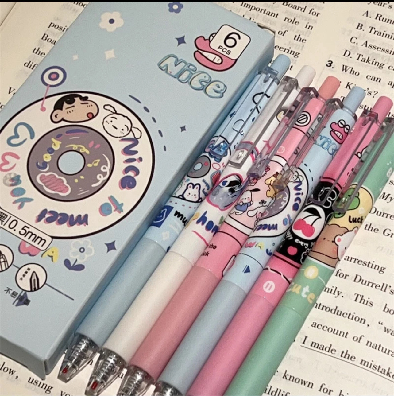 ￼Cute High Beauty Music Neutral Pen INS Wind Cartoon Student Black Girl Heart ST Head Carbon Pen 3set