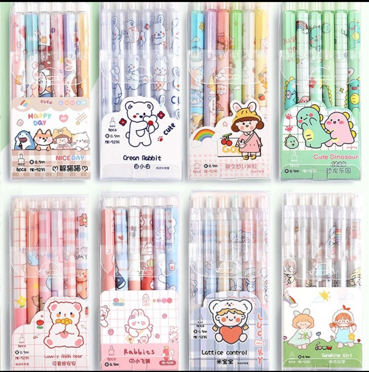 ￼6Pcs/Box Cartoon 0.5mm Gel Pen Set Quick Dry Black Ink Signature Pen Cute Student Stationery Supplies 3set