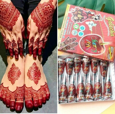 100% original, GOLECHA Cherry Red Henna Cone Inai Merah 1 Box (12 pcs) 2box