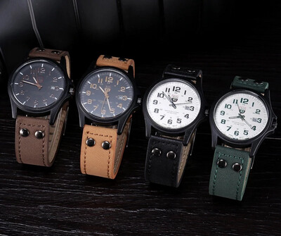 New Men&#39;s Quartz Watch Casual Fashion Leather Band Student Sports Watch Calendar 2pcs