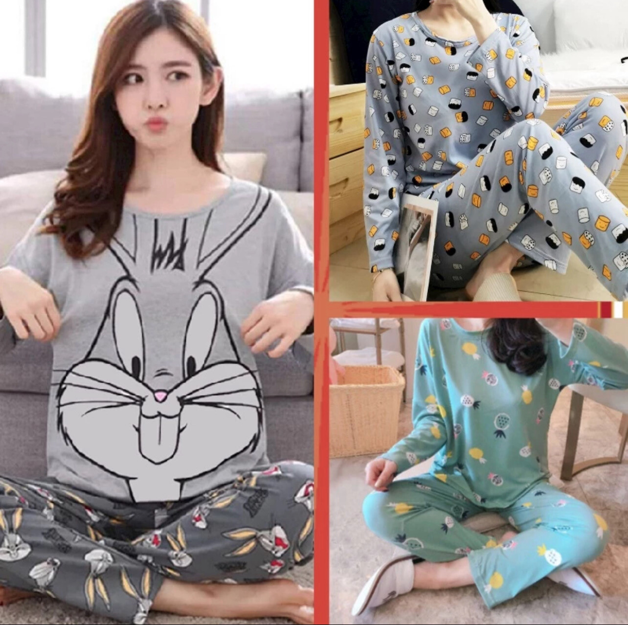 ￼Pajamas Milk Silk Long Sleeve Nighties  Ladies Home Clothing Round Neck Soft Summer 1set