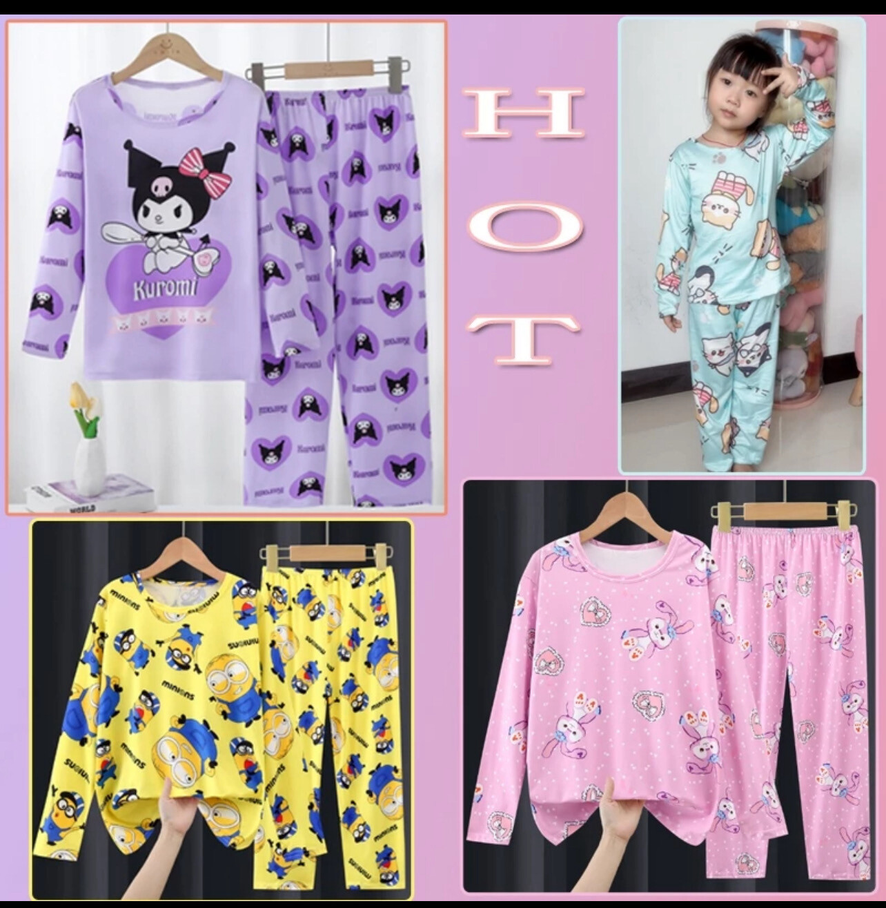 ￼Kids Boy and Girl long sleeve pyjamas Baju Tidur Kanak Girls Pajamas Set Lovely StellaLou Cartoon Printing Nightsuit Kids Pyjamas 儿童睡衣 baju budak perempuan 1set