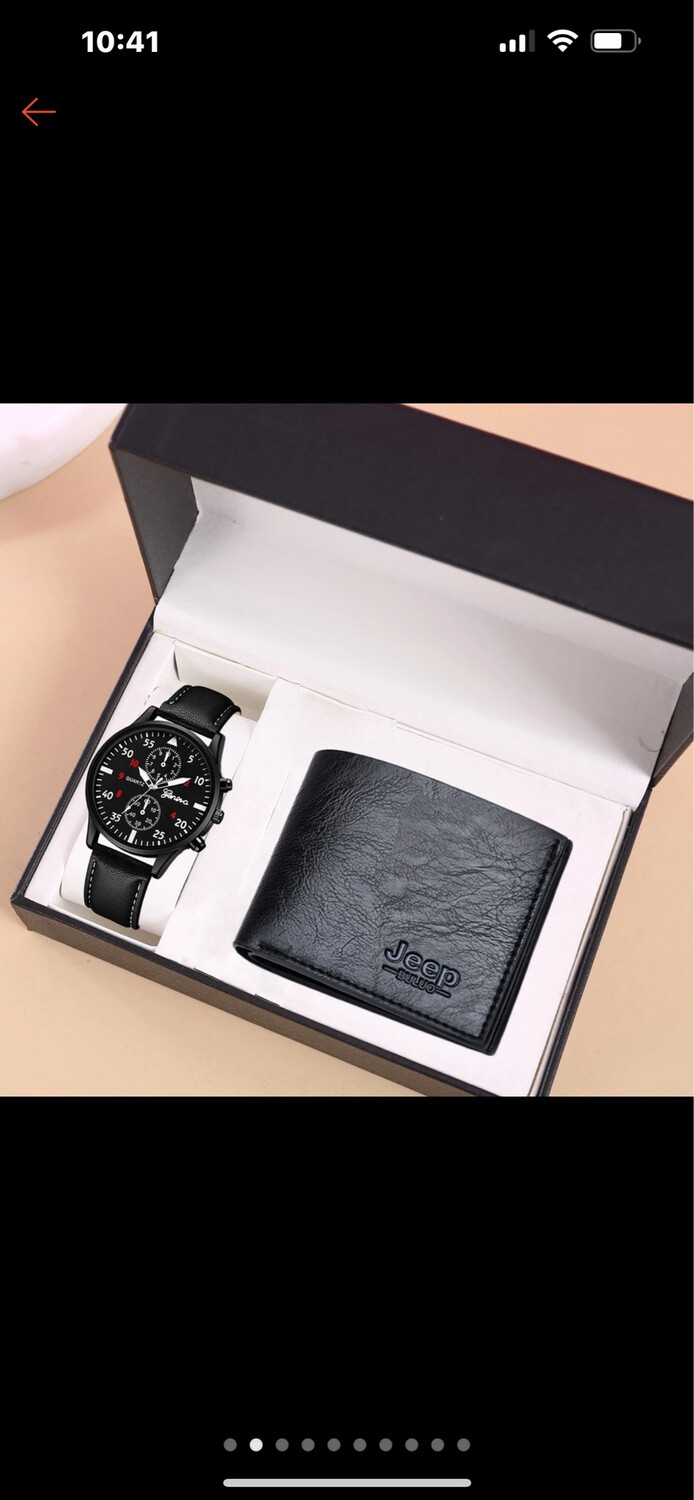 2PCS Men  Watch Wallet Set Business Multi Color Round Dial PU Leather Strap Quartz Watches Exquisite Wallet 2set (2 Watch + 2 wallet) - NO BOX