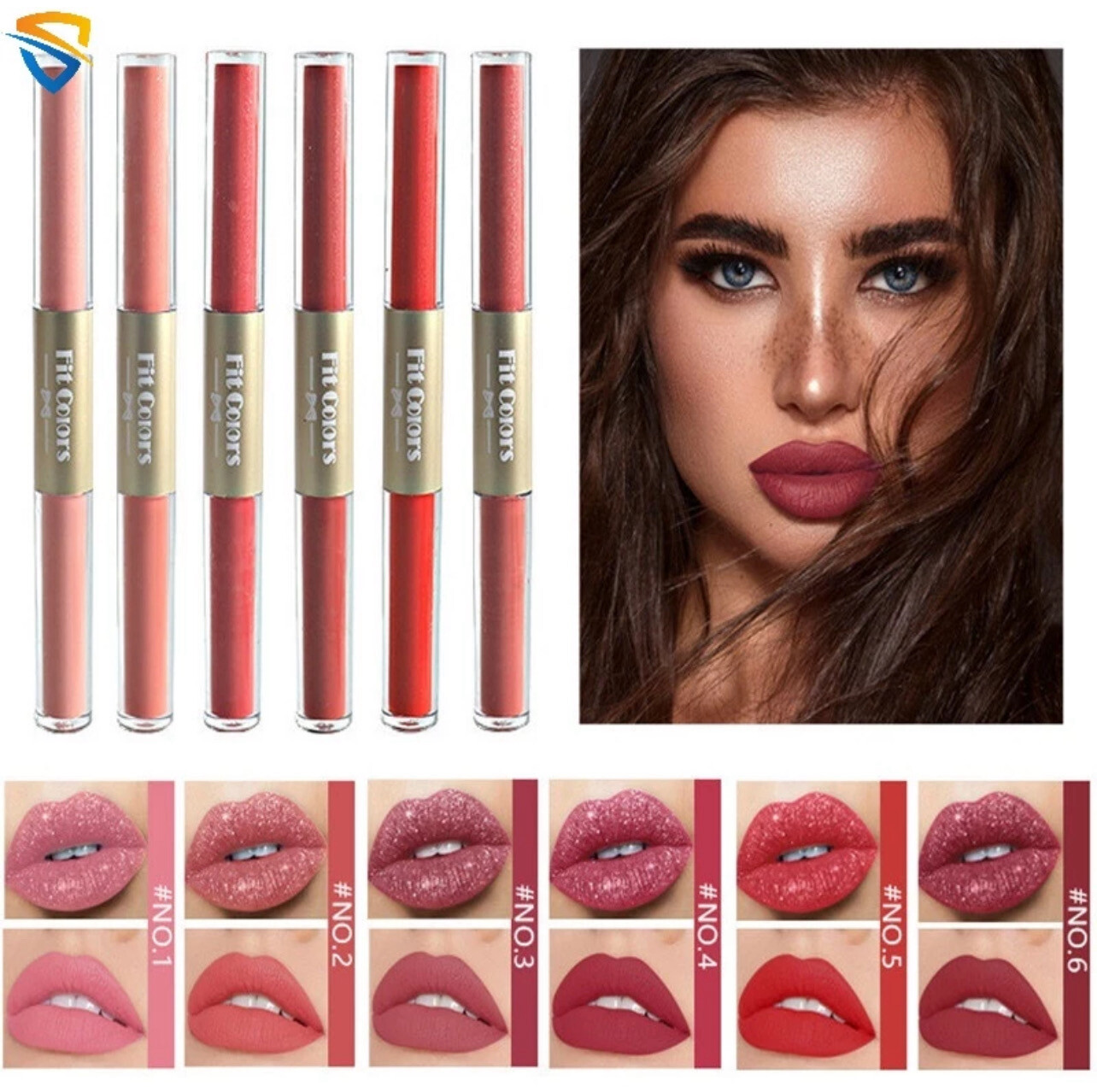 ￼2 IN 1 Exquisite Girls Double-ended Matte Lip Gloss Water Light Waterproof Sweatproof Daily Nude Makeup Natural Lasting Beginner Lip Cosmetics 5pcs