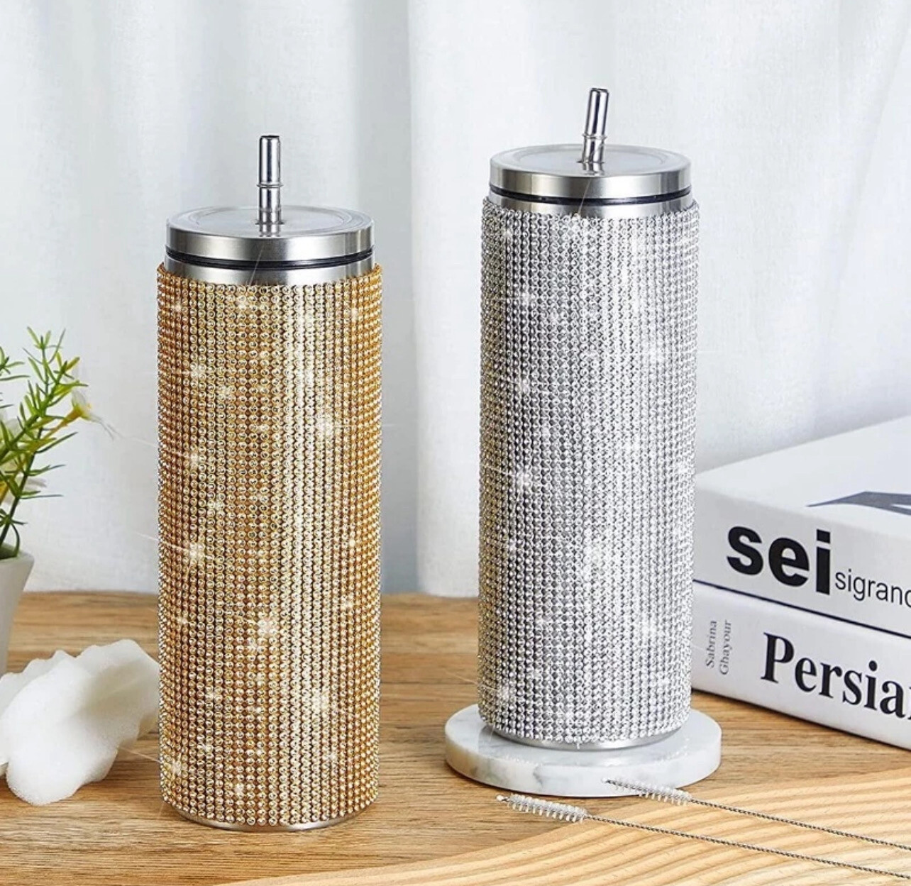 20oz/600ml Shining Diamond Thermos Bottles Tumblers keluli tahan karat dengan Straw Portable Water Bottle kopi Mug Girl hadiah wanita