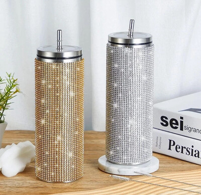 20oz/600ml Shining Diamond Thermos Bottles Tumblers keluli tahan karat dengan Straw Portable Water Bottle kopi Mug Girl hadiah wanita