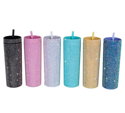 2022 Summer Diamond Water Bottle for Girls Double Wall Tumbler with Straw Creative Juice Tea Coffee Cup Adult Gift 16oz/450ml