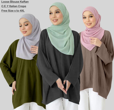 Mini kaftan / Baju Kelwar / Lengan Panjang / Loose Muslimah Blouse kaftan Free Size / Italian Crepe Ironless