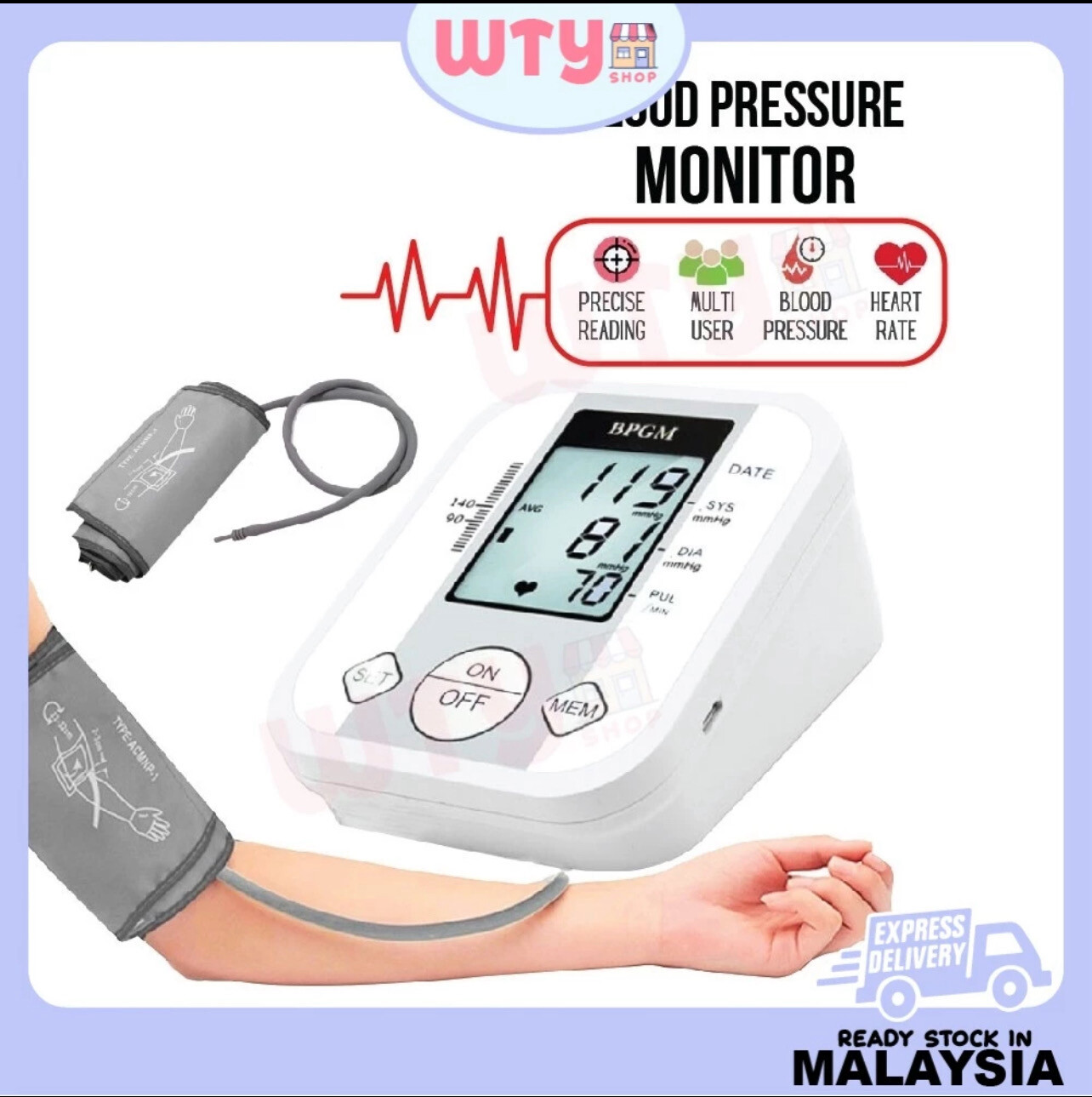 ￼Automatic Digital Blood Pressure Monitor BP Cuff Measuring Instrument Home Machine 血压器 Monitor tekanan darah