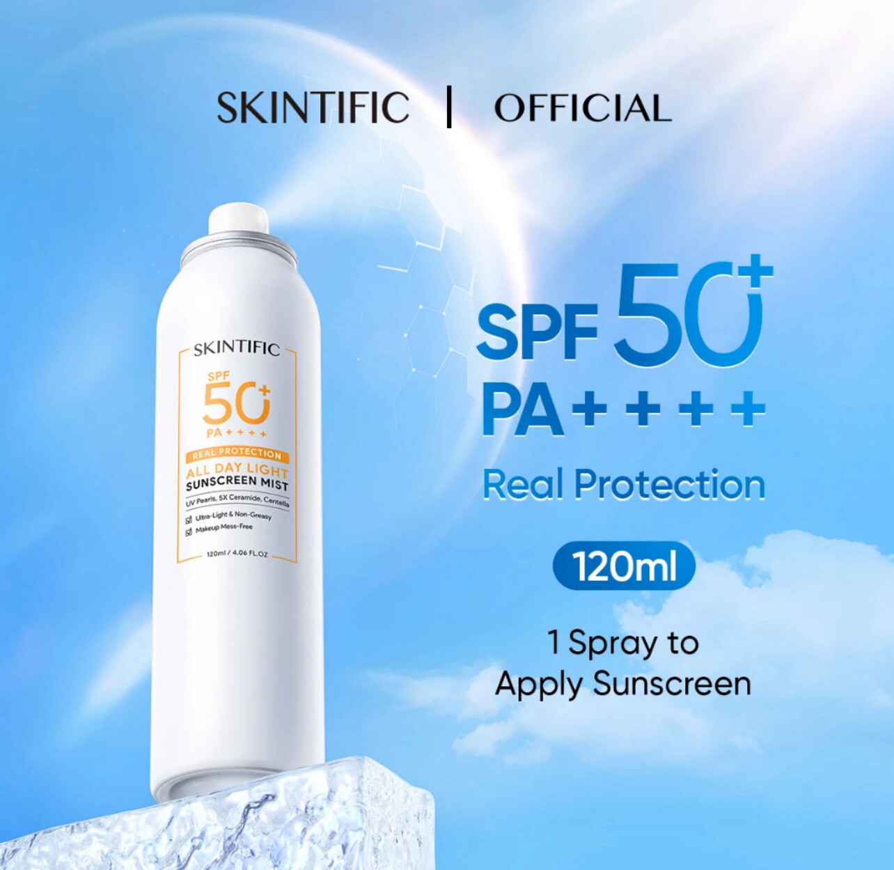 ￼[120ml] SKINTIFIC All Day Light Sunscreen Mist SPF50 PA++++ Sunblock Spray Anti UV Face Body Spray Anti UV UVA UVB