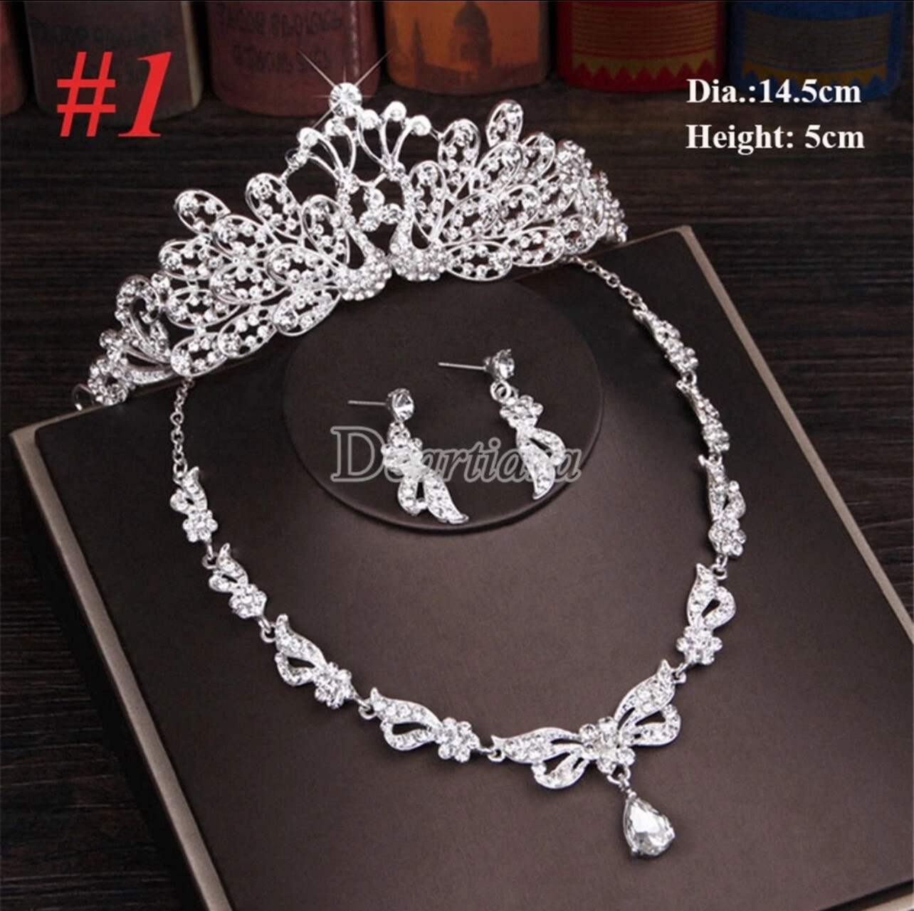 ￼Wedding Tiara Necklace Earrings Set Wedding Jewelry Set of Three 1set