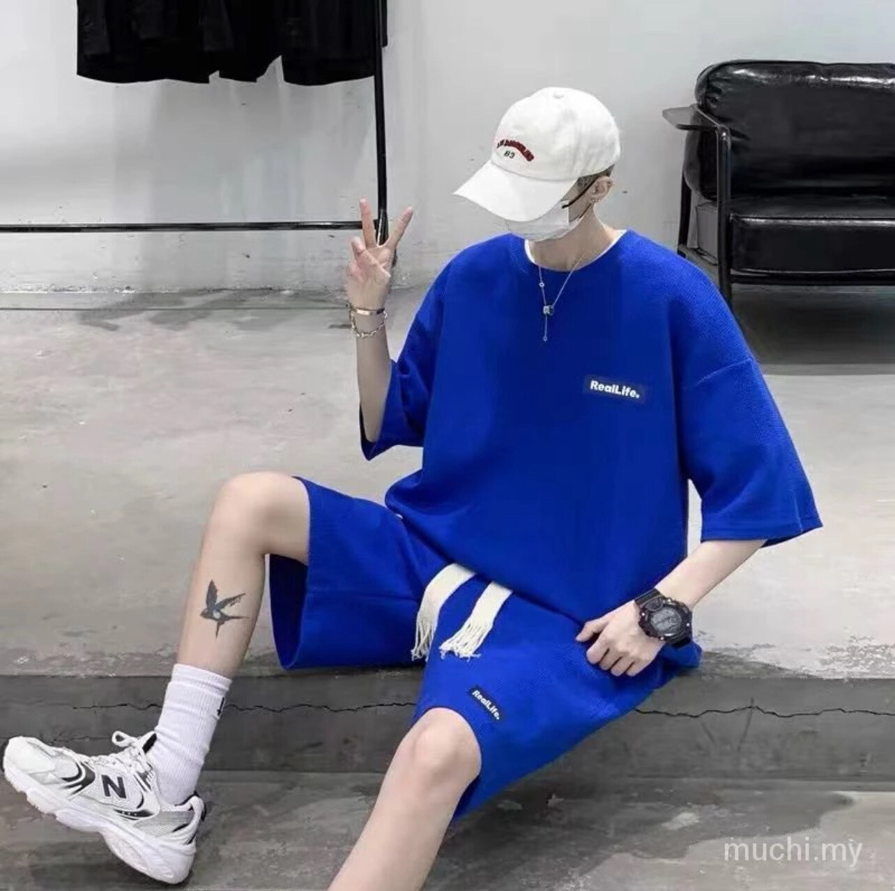 [Spot] musim panas saman lengan pendek lelaki kasual sukan saman lelaki longgar jenama pasang kacak lengan pendek t-shirt seluar pendek dengan satu set baju 1set (Size S-5XL)