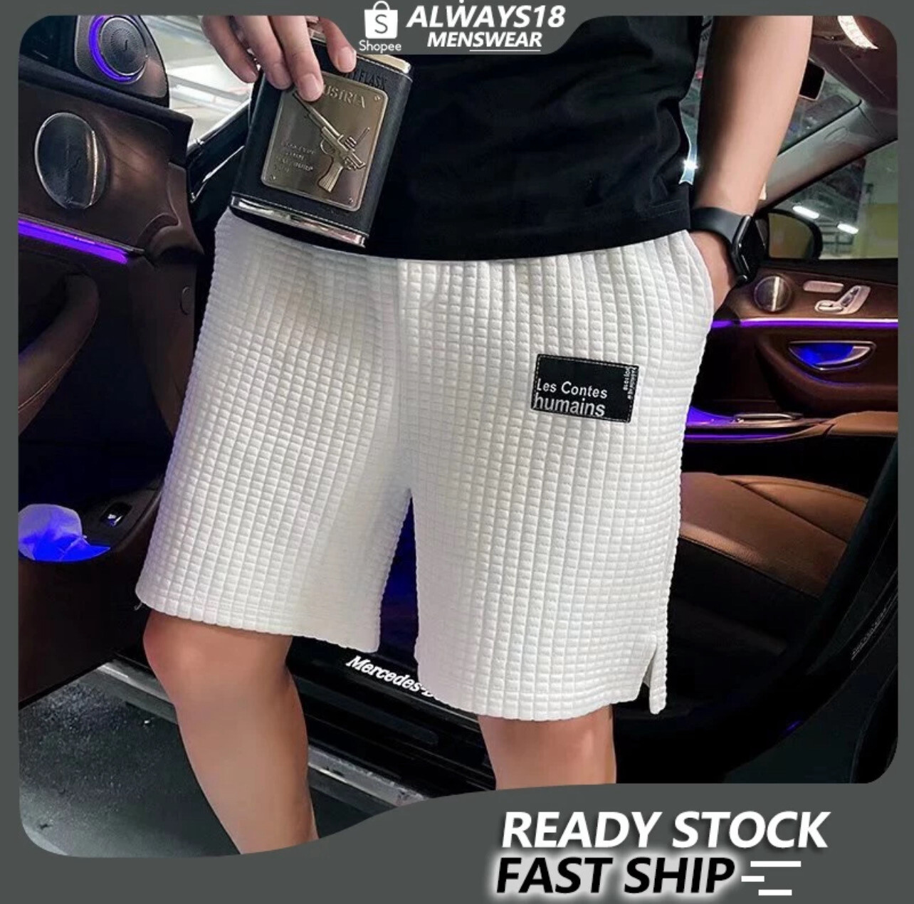 ￼Summer Korean Style Versatile Waffle Fashion Loose Shorts Men Drawstring Short Pant Man (S-3XL)