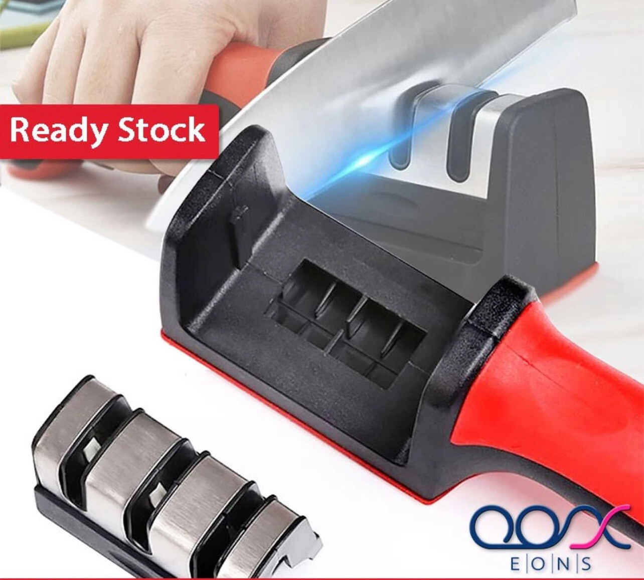 ￼304 STAINLESS STEEL 3 Stage Knife Sharpener With Anti-Slip Base Kitchen Tool Alat Pengasah Pisau Serbaguna 磨刀器 4pcs
