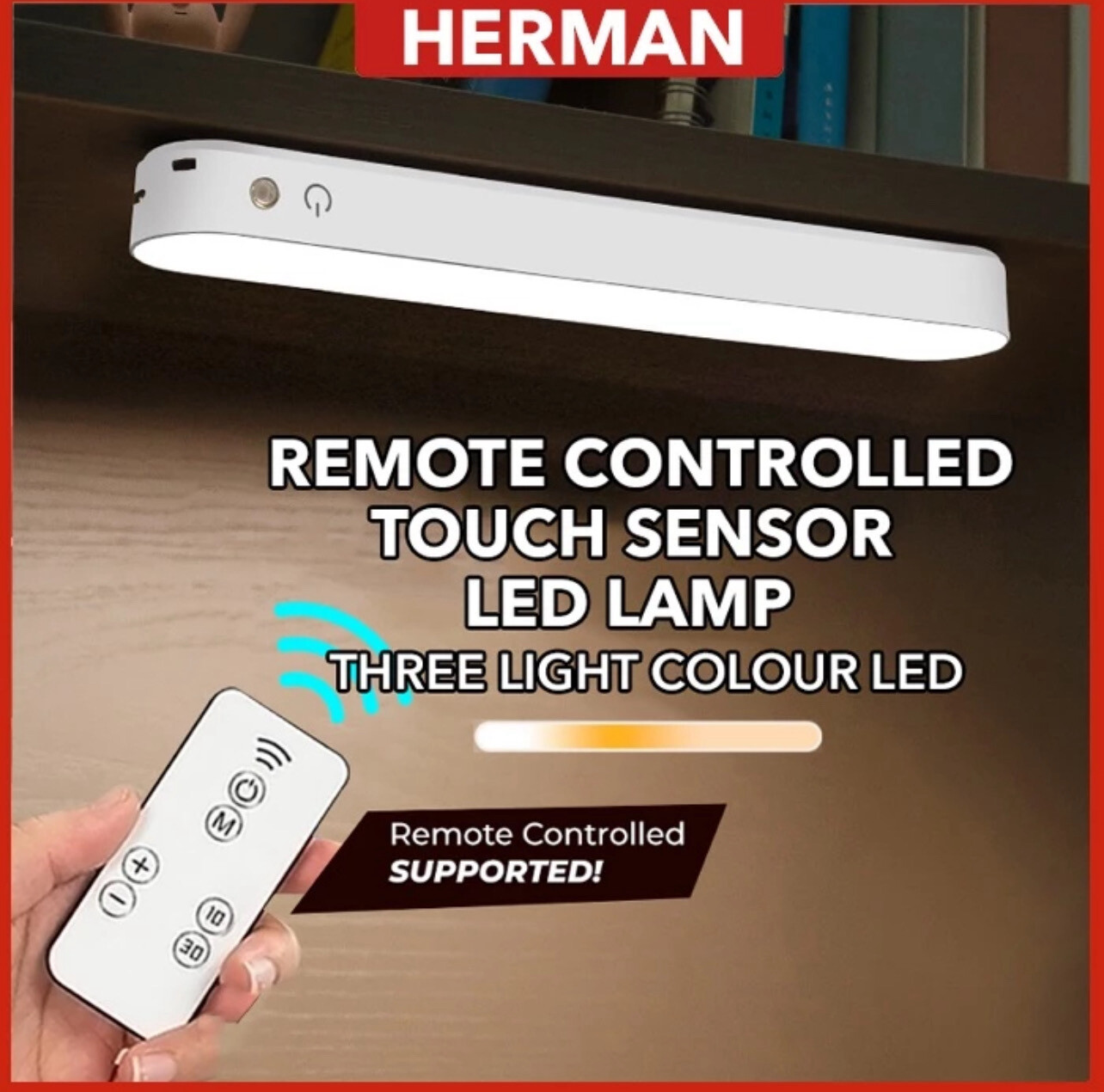 ￼HERMAN Remote Control LED Light Rechargeable 3 Colour LED Portable Magnetic USB Touch Study Wall Table Desk Lamp Lampu