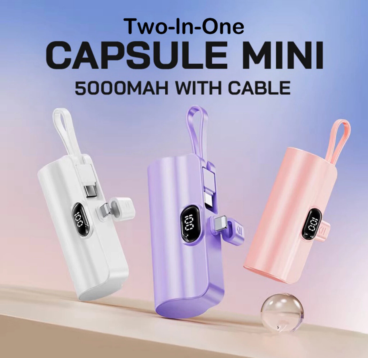 ￼5000mAh Capsule Mini Portable PowerBank with LED for Cable Type-C / iP Mini Emergency Charge Cute Power Bank DX197 充電寶