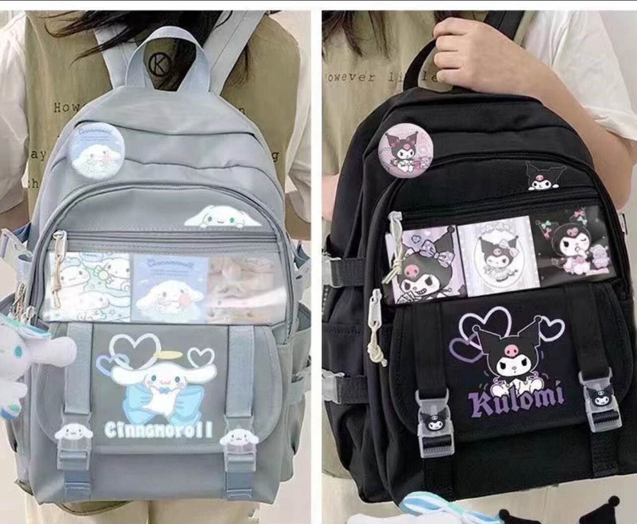 ￼Kuromi Bag For Kids Sanrio Beg Sekolah Perempuan Anime Backpack Cinnamoroll Schoolbag School Student Girl Large Capacity