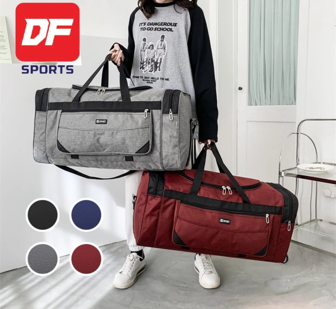 DF.os Large Capacity Horizontal Square Travel Bag Nylon Waterproof Hand Luggage Light Work Bag