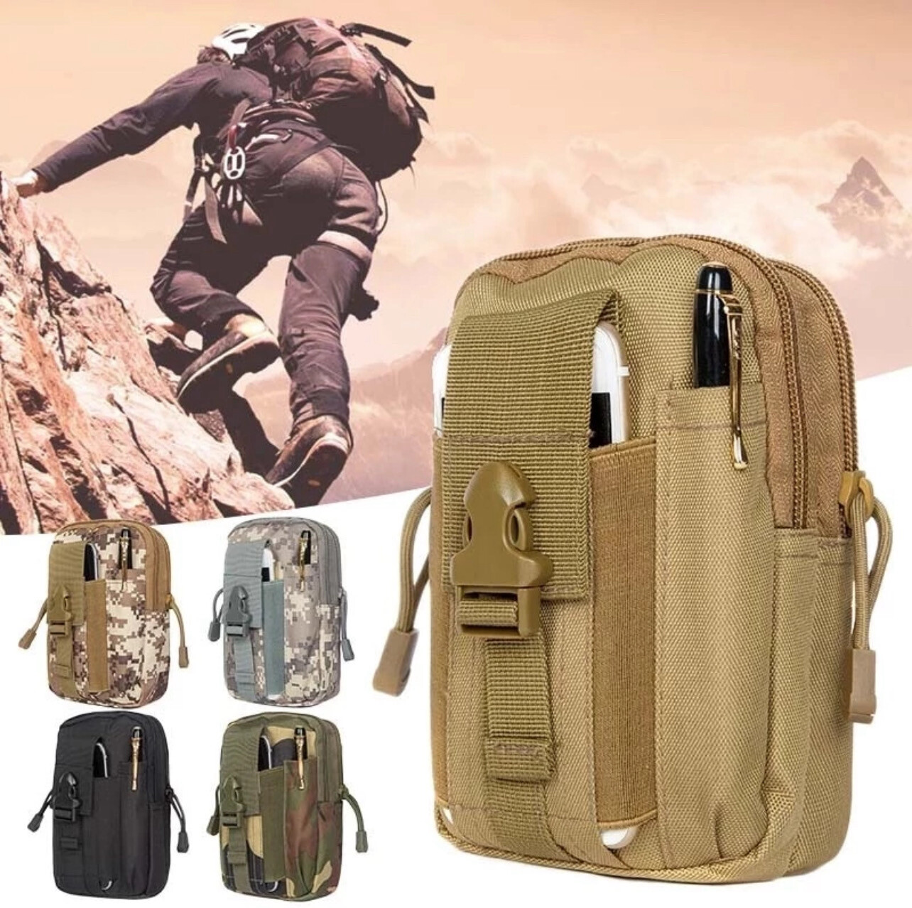Oxford Tactical Pouch Waterproof Multi-purpose Utility Garget Pouch Waist Bag Outdoor Beg Bag Zipper 2pcs