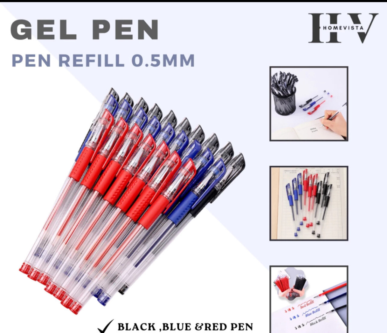 【HomeVista】Gel Pen Stationery Ballpoint Pen Office School Supplies Red Blue Black Gel Pen Refill 0.5mmHL3001 18pcs