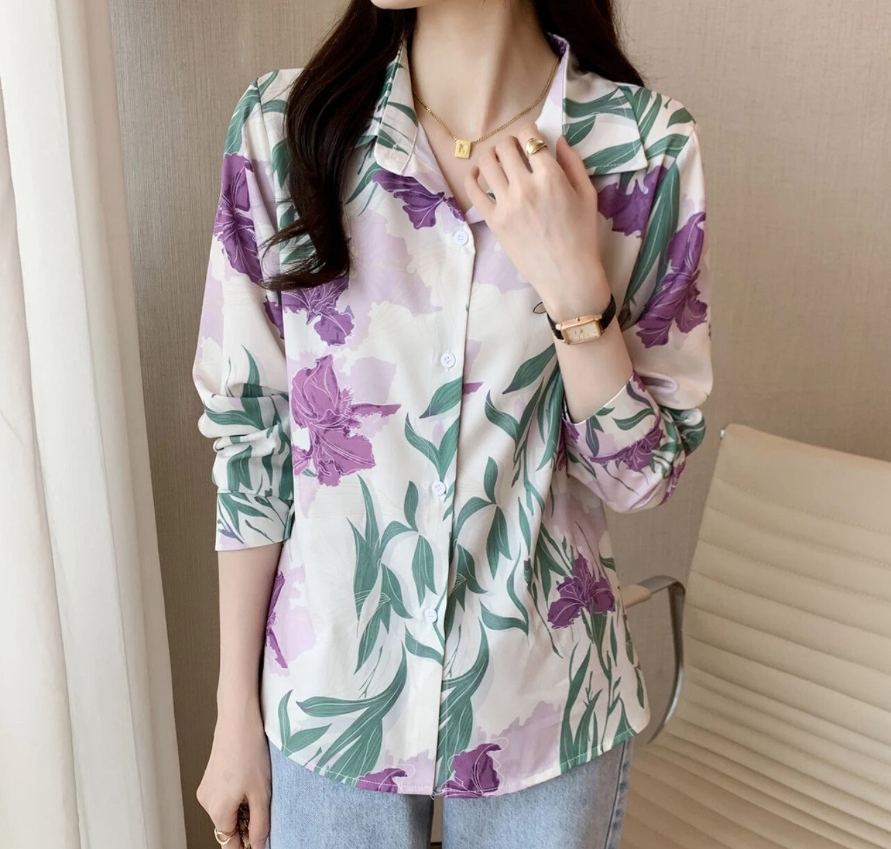 ￼Fashion Women&#39;s New Lapel Top Casual Printed Long Sleeve Comfortable Loose Shirt (S-XL)