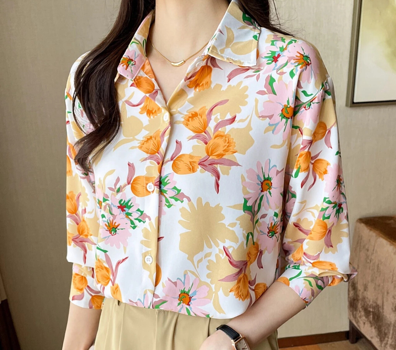 ￼Fashion Women&#39;s New Lapel Top Casual Printed Long Sleeve Comfortable Loose Shirt (S-XL)