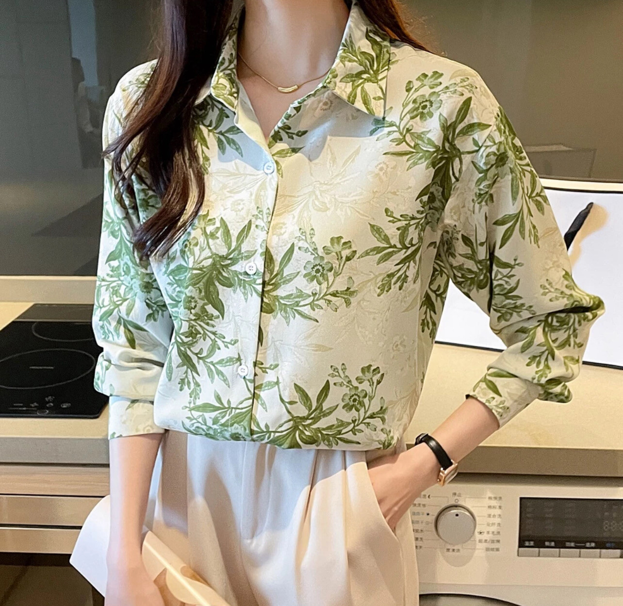￼Fashion Women&#39;s New Lapel Top Casual Printed Long Sleeve Comfortable Loose Shirt (S-XL)