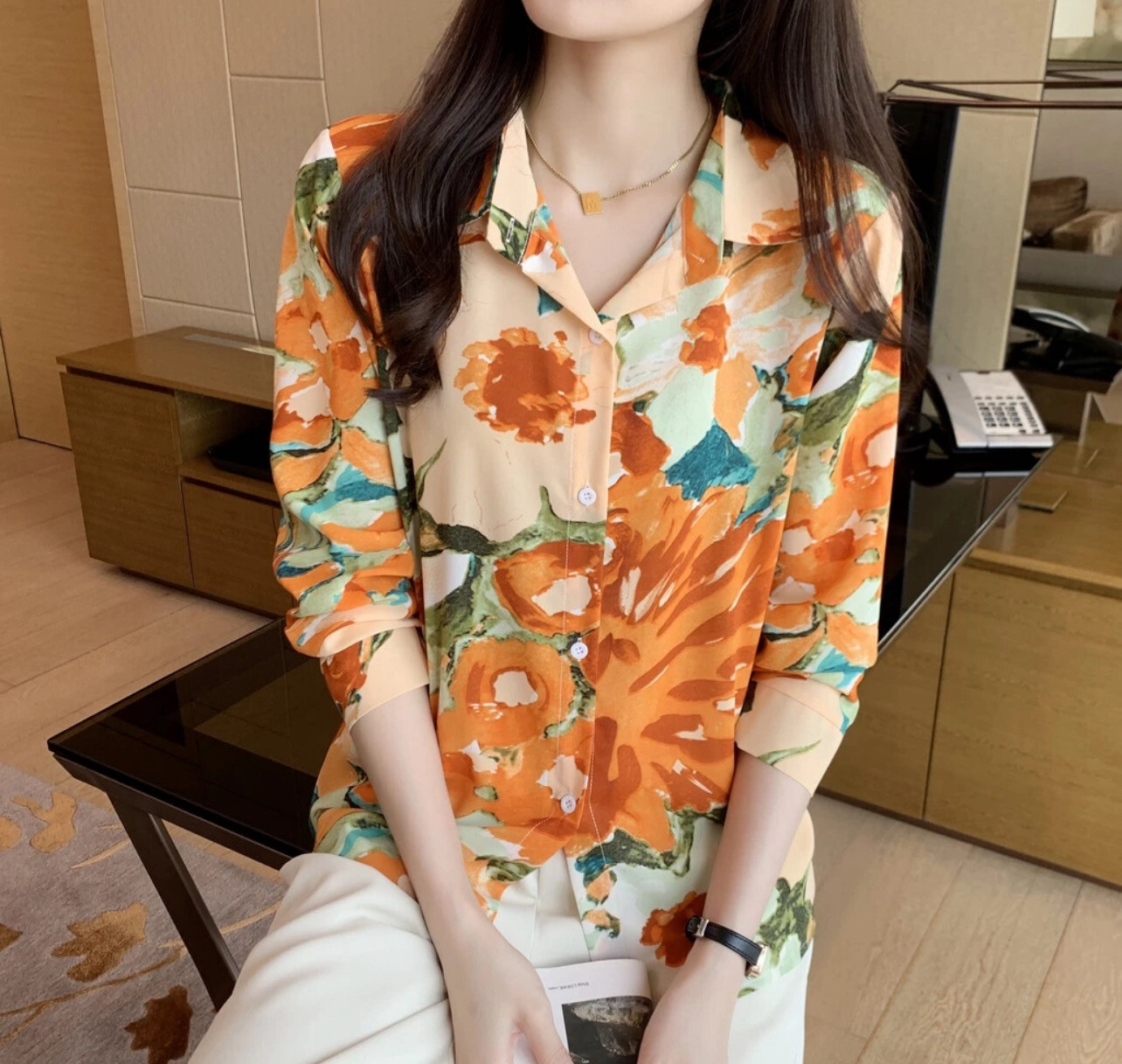 ￼Fashion Women&#39;s New Lapel Top Casual Printed Long Sleeve Comfortable Loose Shirt (S-XL)