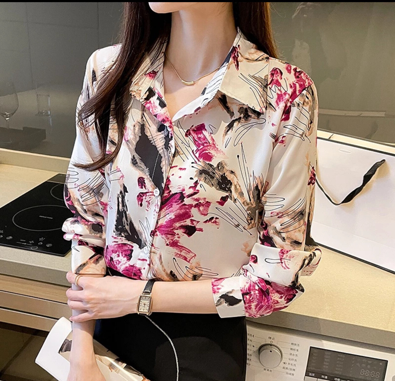 ￼Fashion Women&#39;s New Lapel Top Casual Printed Long Sleeve Comfortable Loose Shirt (S-XL)