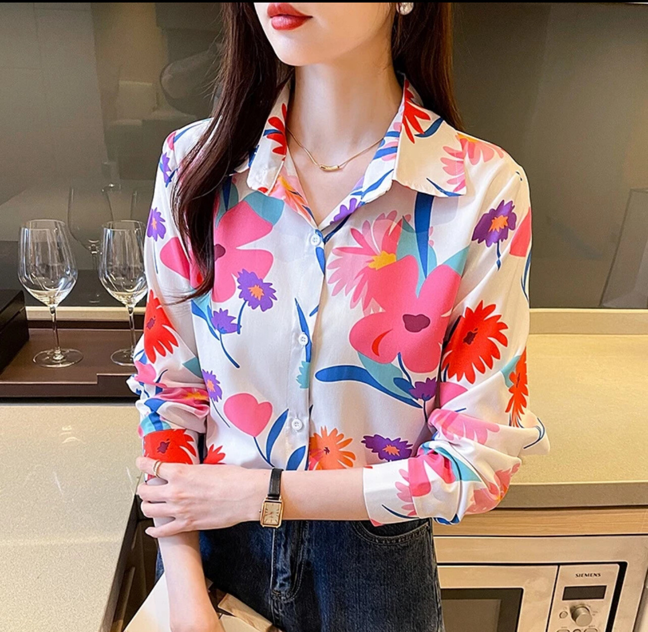 ￼Fashion Women&#39;s New Lapel Top Casual Printed Long Sleeve Comfortable Loose Shirt (S-XL)
